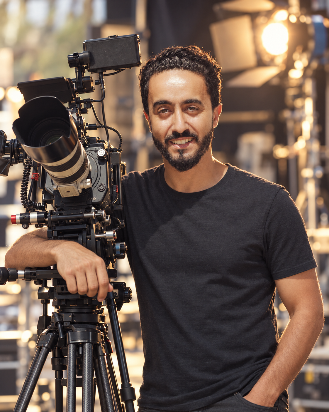 Yassine Abergna bei einer Filmproduktion mit professioneller Kamera